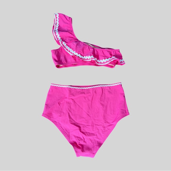 NWT JCREW 2 PIECE BIKINI, HOT PINK WITH WHITE TRIM. SIZE SMALL TOP & MED BOTTOM - Picture 2 of 3